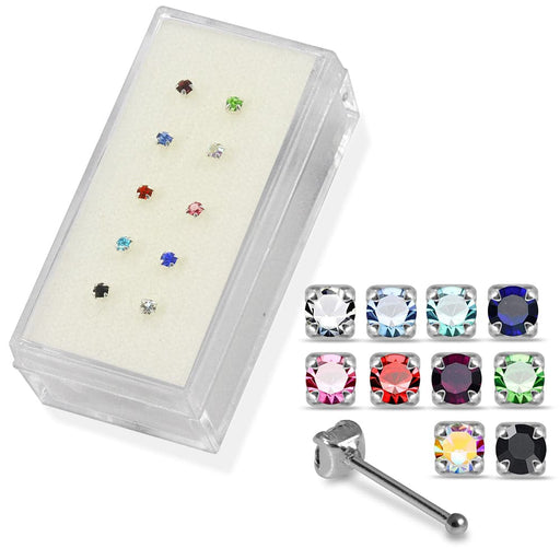 Set of 10pcs Mix 925 Sterling Silver & CZ Ball End Nose stud Box - Monster Piercing