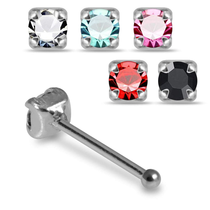 Set of 5pcs Mix 925 Sterling Silver Round CZ Ball End Nose stud Box - Monster Piercing