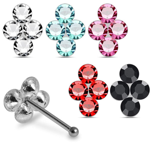 Set of 5pcs  925 Sterling Silver 4CZ Jewelled Flower Nose Bone Set - Monster Piercing