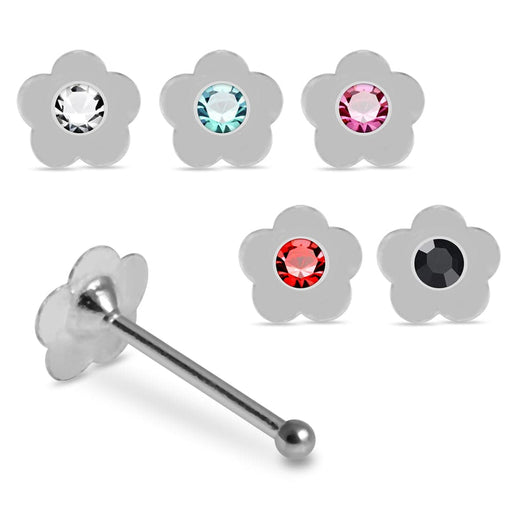 Set of 5pcs Mix 925 Sterling Silver Jewelled Flower Ball End Nose stud Box - Monster Piercing