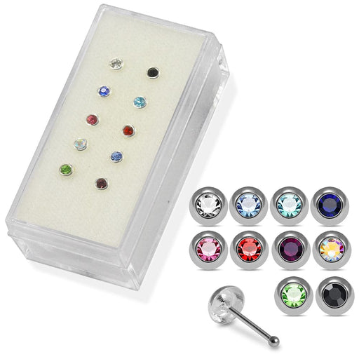 Set of 10pcs  925 Sterling Silver Jewelled Round CZ Nose Bone Set - Monster Piercing