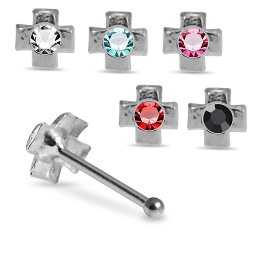 Set of 5pcs Mix 925 Sterling Silver Jewelled Cross Ball End Nose stud Box - Monster Piercing