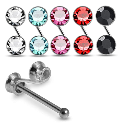 Set of 5pcs Mix 925 Sterling Silver CZ Jewelled S Shape Ball End Nose stud Box - Monster Piercing