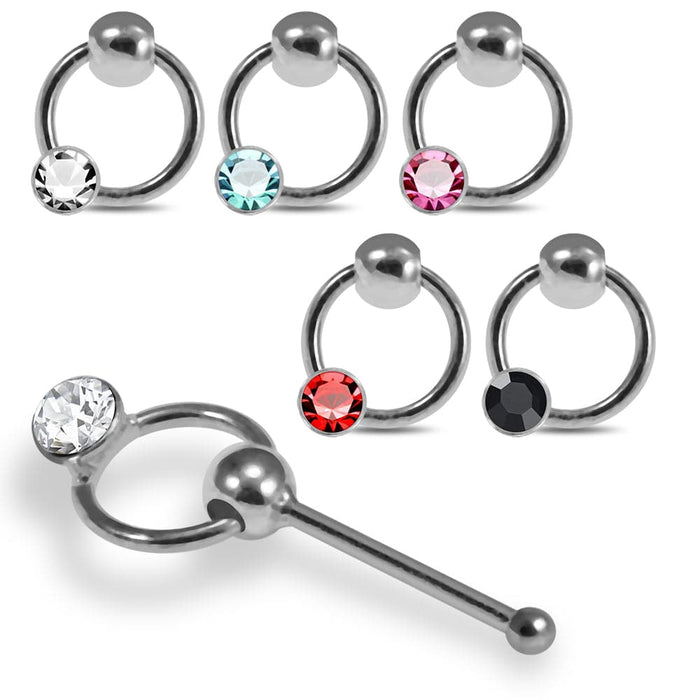 Set of 5pcs Mix 925 Sterling Silver CZ Jewelled Round  Design  Ball End Nose stud Box - Monster Piercing