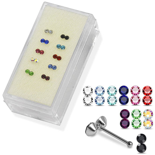 Set of 10pcs  925 Sterling Silver Double CZ Jewelled Nose Bone Set - Monster Piercing