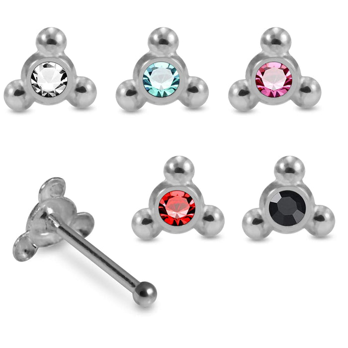 Set of 5pcs  925 Sterling Silver CZ Jewelled Triple Dot  Nose Bone Set - Monster Piercing