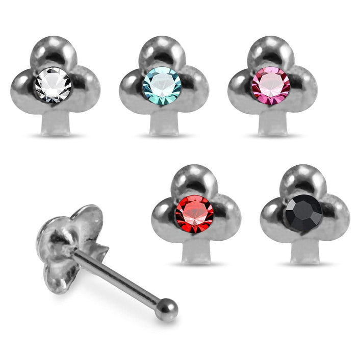 Set of 5pcs Mix 925 Sterling Silver CZ Jewelled Clover Design Ball End Nose stud Box - Monster Piercing