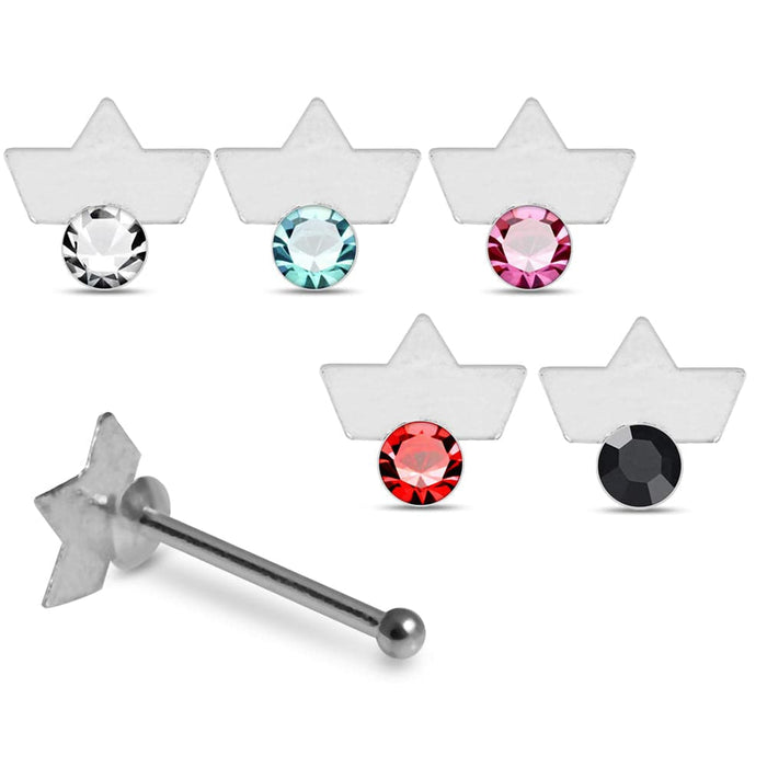 Set of 5pcs Mix 925 Sterling Silver CZ Jewelled Tiara Crown Design Ball End Nose stud Box - Monster Piercing