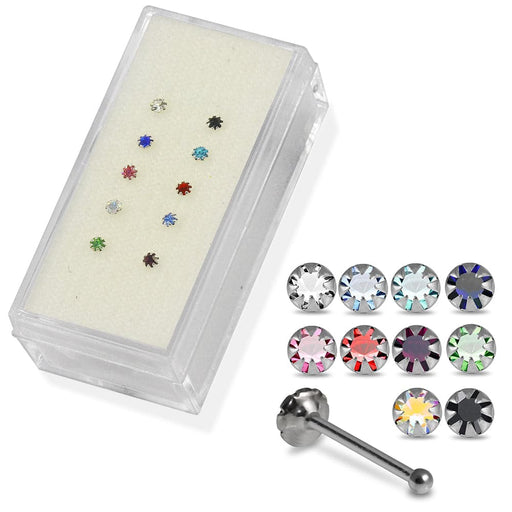 Set of 10pcs Mix 925 Sterling Silver 2mm Round CZ Jewelled in Flower Claw Setting Ball End Nose stud Box - Monster Piercing