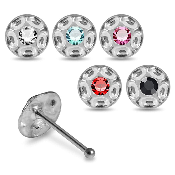 Set of 5pcs  925 Sterling Silver CZ Jewelled Shield Nose Bone Set - Monster Piercing