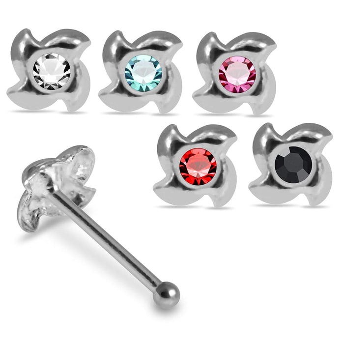 Set of 5pcs Mix 925 Sterling Silver CZ Jewelled Swirl Design Ball End Nose stud Box - Monster Piercing