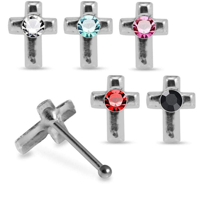 Set of 5pcs Mix 925 Sterling Silver CZ Jewelled Cross Ball End Nose stud Box - Monster Piercing