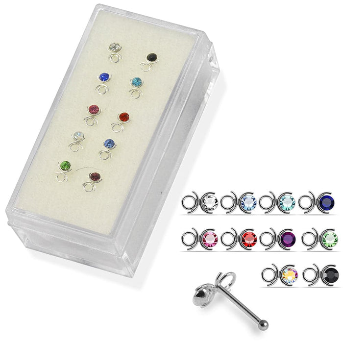 Set of 10pcs  925 Sterling Silver CZ Jewelled Ant  Nose Bone Set - Monster Piercing