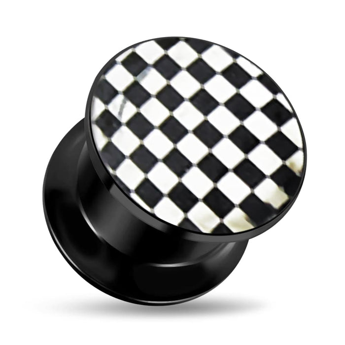 Checkers Logo With Screw Fit Ear Flesh Tunnel - Monster Piercing