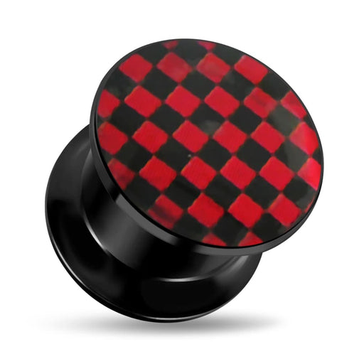 Classic Red Checkers Logo With Screw Fit Ear Flesh Tunnel - Monster Piercing