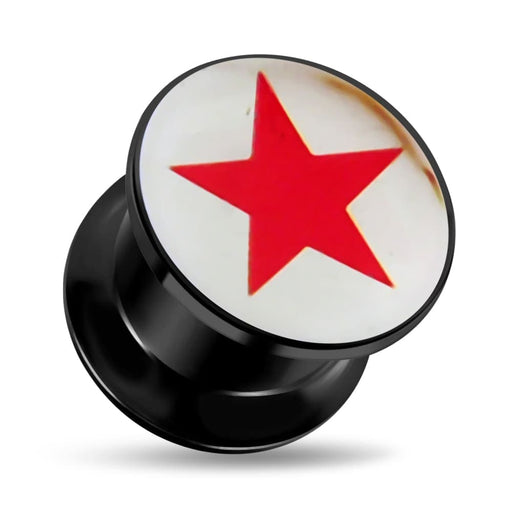 Red Star Logo Screw Fit Ear Flesh Tunnel - Monster Piercing