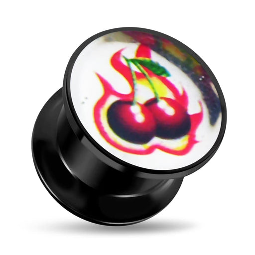 Burning Cherry Logo Screw Fit Ear Flesh Tunnel - Monster Piercing