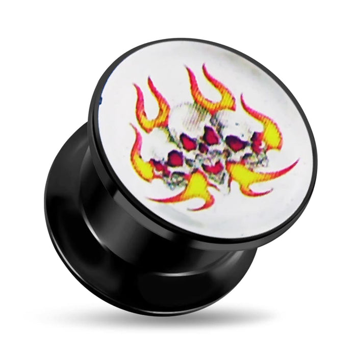 Burning Skull Logo Screw Fit Ear Flesh Tunnel - Monster Piercing