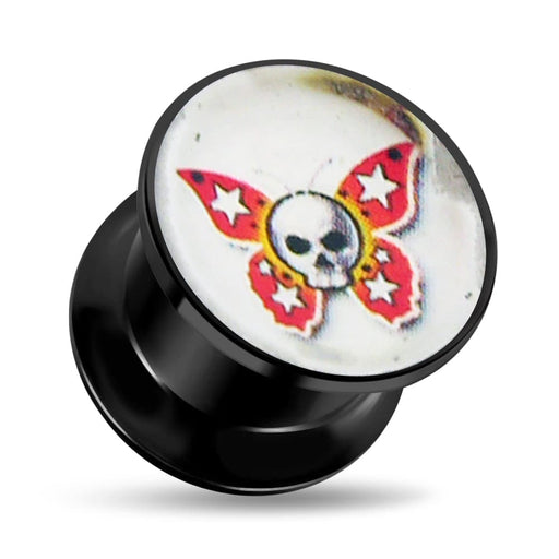 Butterfly Skull Logo Screw Fit Ear Flesh Tunnel - Monster Piercing