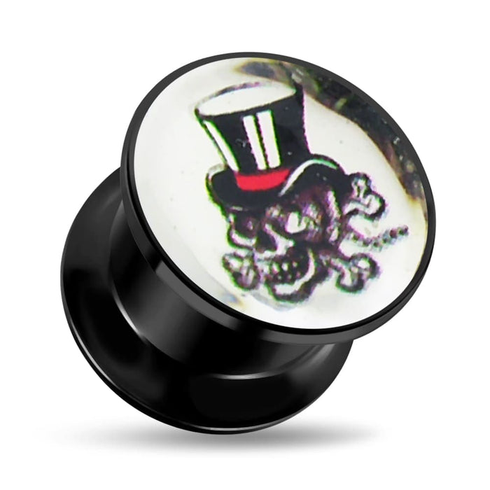 Tophat Skull Logo Screw Fit Ear Flesh Tunnel - Monster Piercing