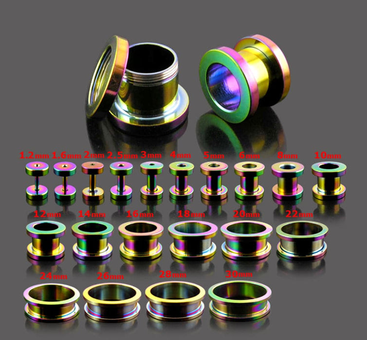 Rainbow Anodised Screw Fit Flesh Tunnel - Monster Piercing