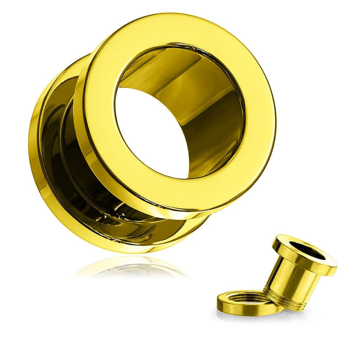 Gold Anodized Screw Fit Ear Flesh Tunnel - Monster Piercing