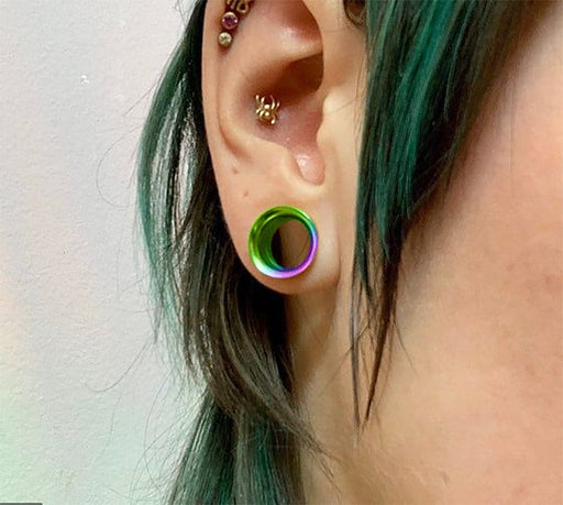 Rainbow Internally Threaded Ear Flesh Tunnel - Monster Piercing