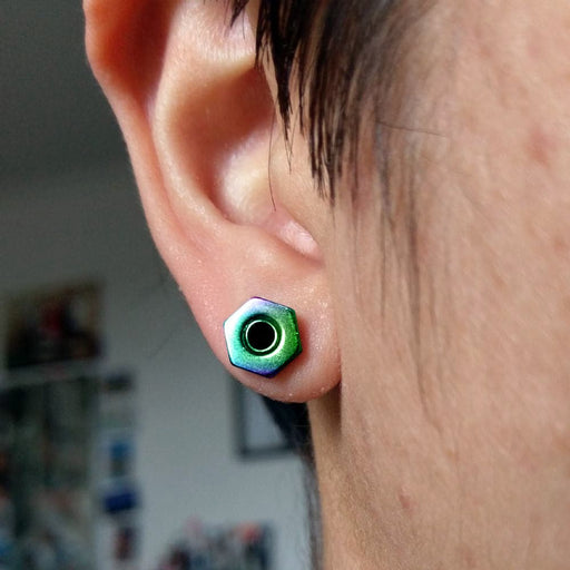 Rainbow Hexagon Ear Flesh Tunnel - Monster Piercing