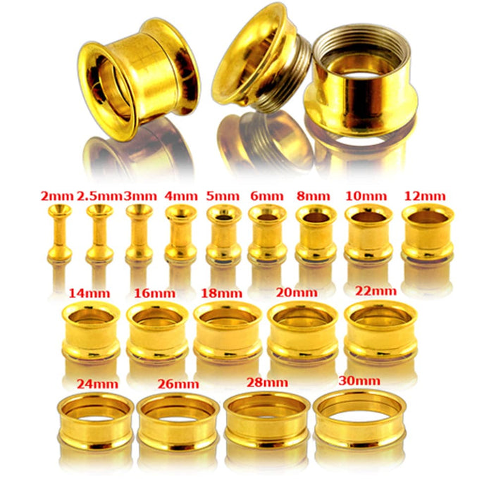 Gold Anodised Internally Threaded Ear Flesh Tunnel - Monster Piercing