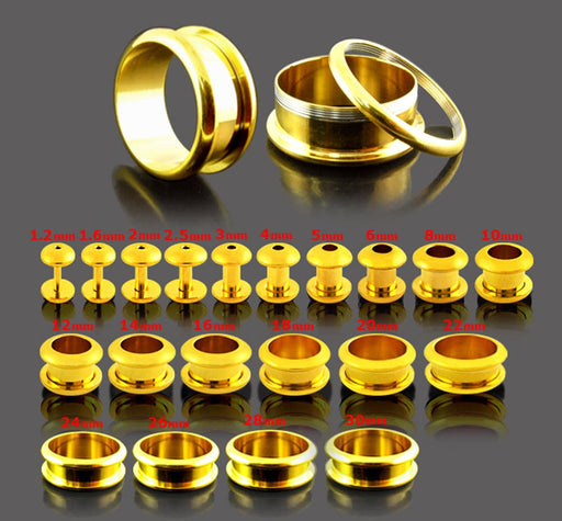 Gold Anodised Screw Fit Ear Flesh Tunnel - Monster Piercing