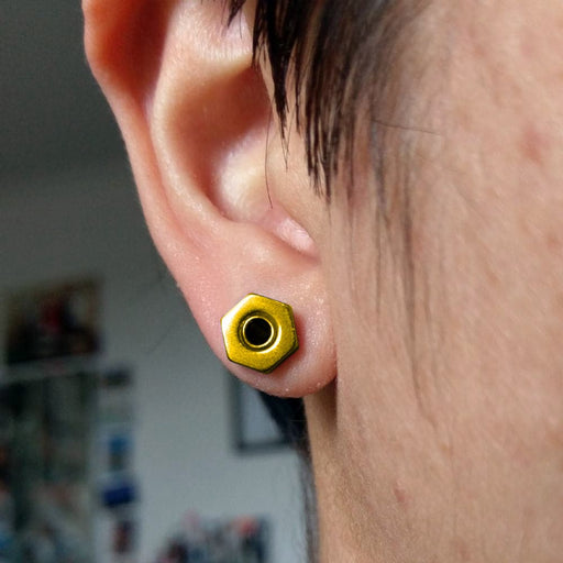 Hexagon Gold Anodised Ear Flesh Tunnel - Monster Piercing