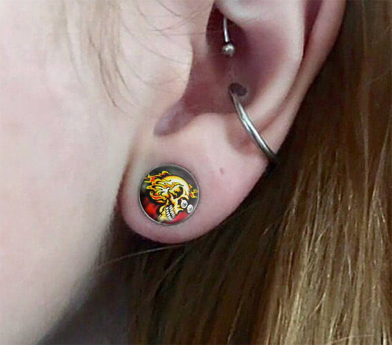 Internally threaded Firing Skull Logo Ear Flesh Tunnel - Monster Piercing