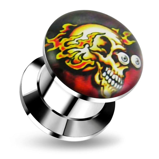 Internally threaded Firing Skull Logo Ear Flesh Tunnel - Monster Piercing