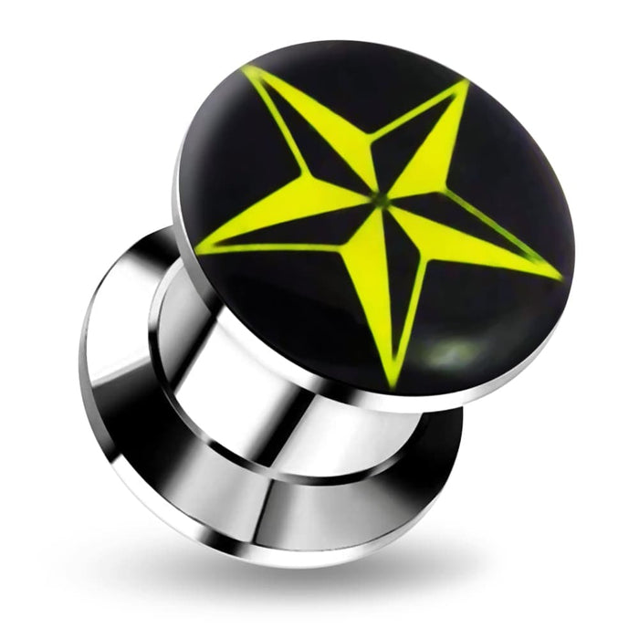 Internally threaded Yellow Star Flesh Tunnel - Monster Piercing