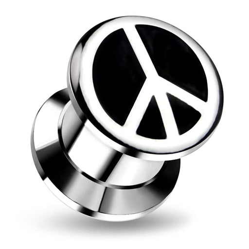 Internally threaded Peace Logo Ear Flesh Tunnel - Monster Piercing