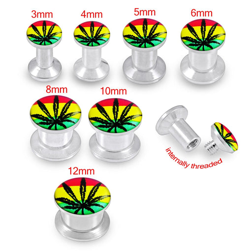 Internally threaded Rasta Marijuna Logo Ear Flesh Tunnel - Monster Piercing