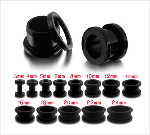 Screw Fit Black UV Ear Flesh Tunnel - Monster Piercing