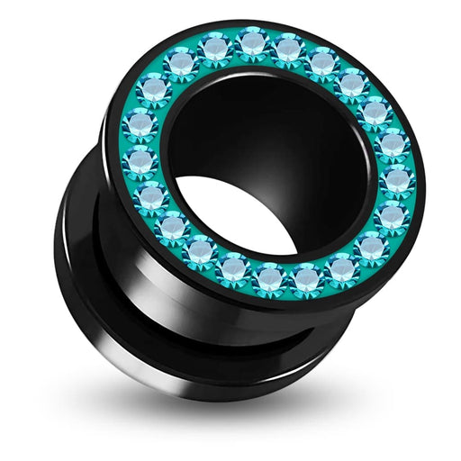 UV  Blue Zircon Colour Jeweled Ear Flesh Tunnel in Glue Setting - Monster Piercing