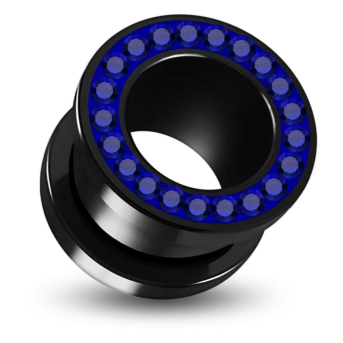 UV  Dark Blue Colour Jeweled Ear Flesh Tunnel in Glue Setting - Monster Piercing