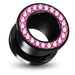 UV  Pink Colour Jeweled Ear Flesh Tunnel in Glue Setting - Monster Piercing