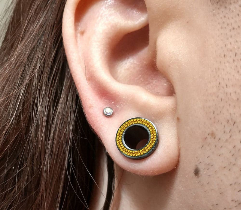 UV Screw Fit Ear Flesh Tunnel With Flat Discs - Monster Piercing