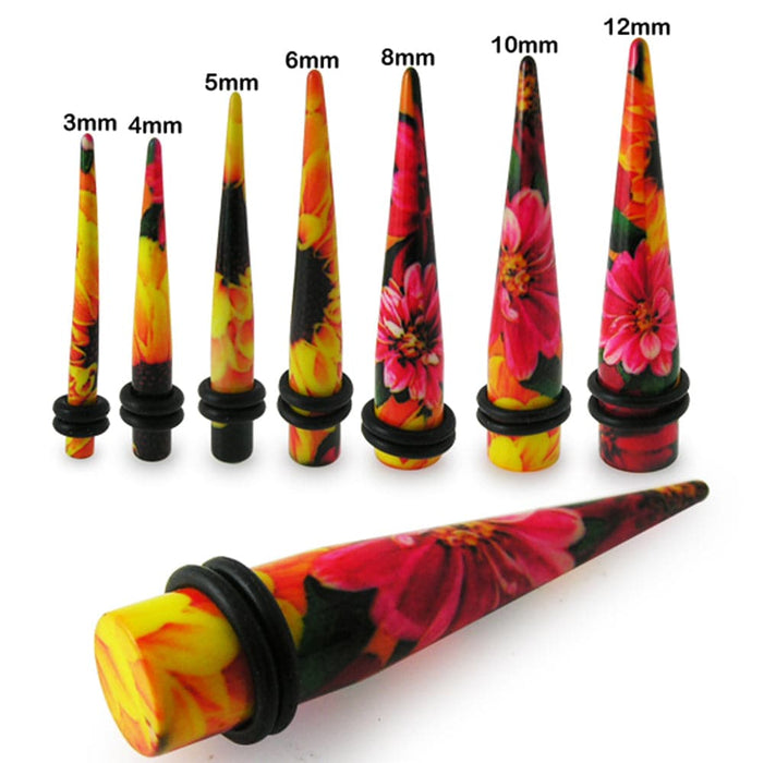 Red And Black Flower With Yellow Top Straight Ear Expander Body Jewelry - Monster Piercing