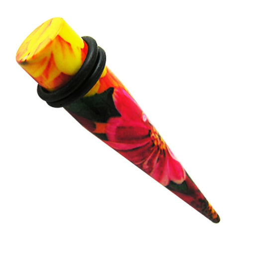 Red And Black Flower With Yellow Top Straight Ear Expander Body Jewelry - Monster Piercing