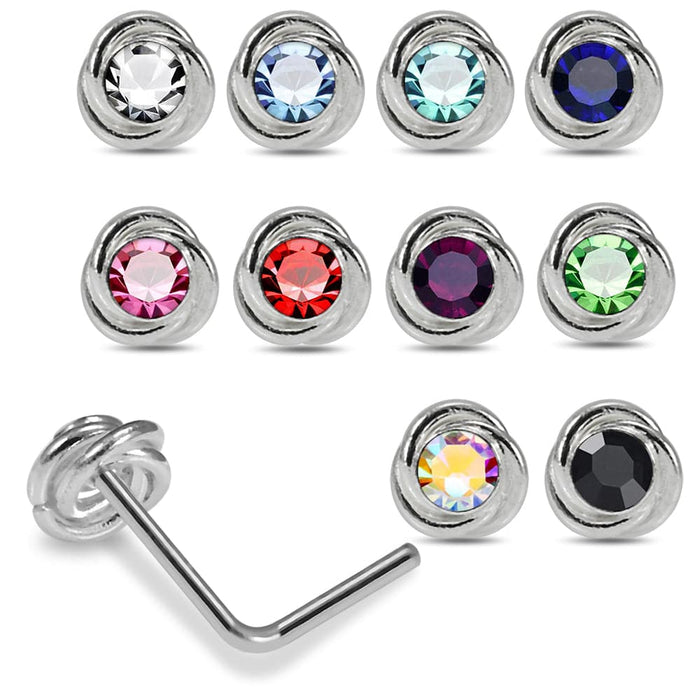 925 Sterling Silver 10pcs Round CZ Jewelled L-Bend Nose Stud Box - Monster Piercing