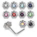 925 Sterling Silver 10pcs CZ Jewelled Flower L-Bend Nose Stud Box - Monster Piercing