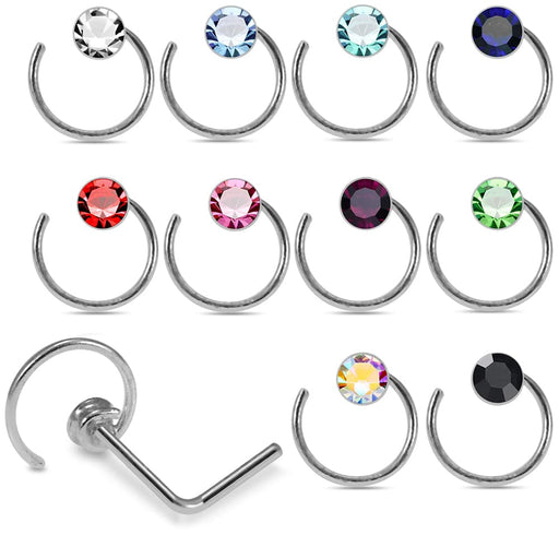 925 Sterling Silver 10pcs CZ Jewelled Coil  Design L-Bend Nose Stud Box - Monster Piercing