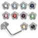 925 Sterling Silver 10pcs CZ Jewelled in Center Flower L-Bend Nose Stud Box - Monster Piercing