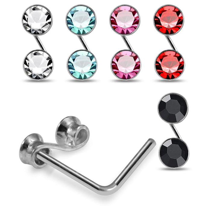 925 Sterling Silver 5pcs CZ Jewelled S Shape L-Bend Nose Stud Box - Monster Piercing