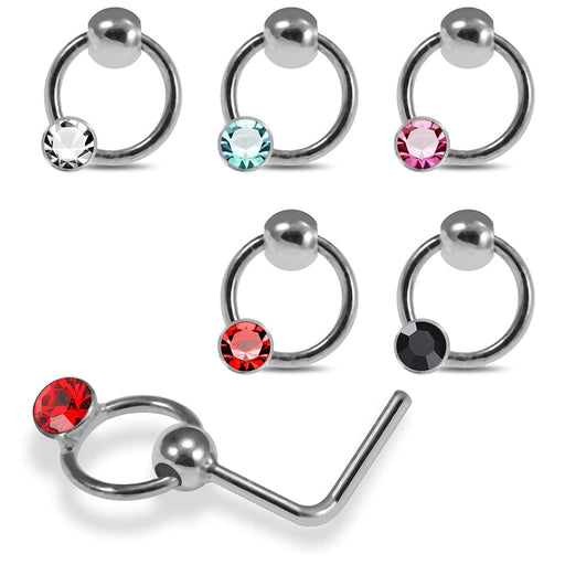 925 Sterling Silver 5pcs CZ Jewelled Round  Design  L-Bend Nose Stud Box - Monster Piercing