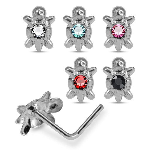 925 Sterling Silver 5pcs CZ Jewelled Turtle L-Bend Nose Stud Box - Monster Piercing